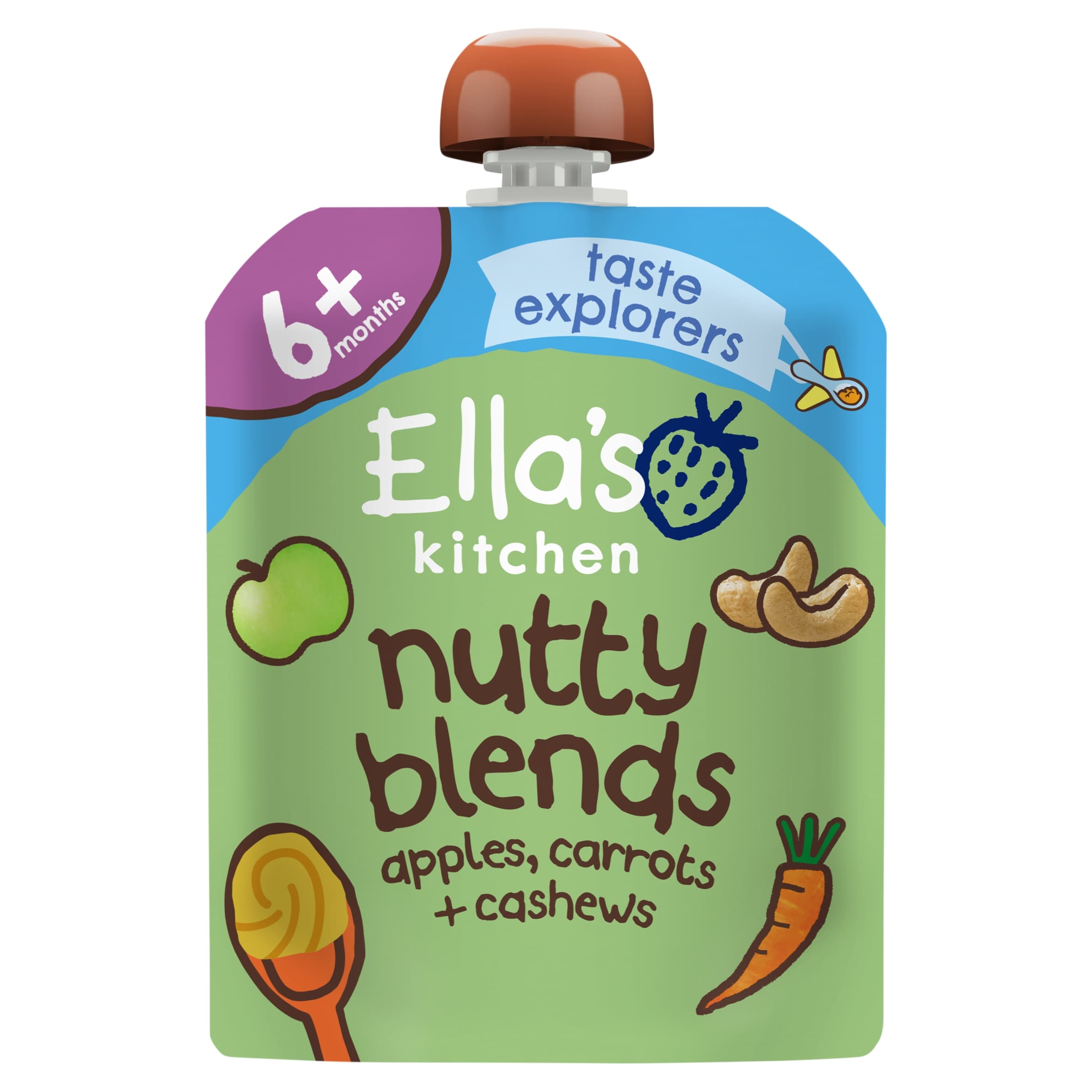 Ella's Kitchen Organic Nutty Blends Apples, Carrots + Cashews Baby Food Pouch 6 months + 85g
