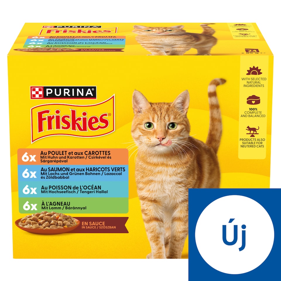 Purina Friskies szószban csirkével/báránnyal/lazaccal/tengeri hallal nedves macskaeledel 24 x 85 g
