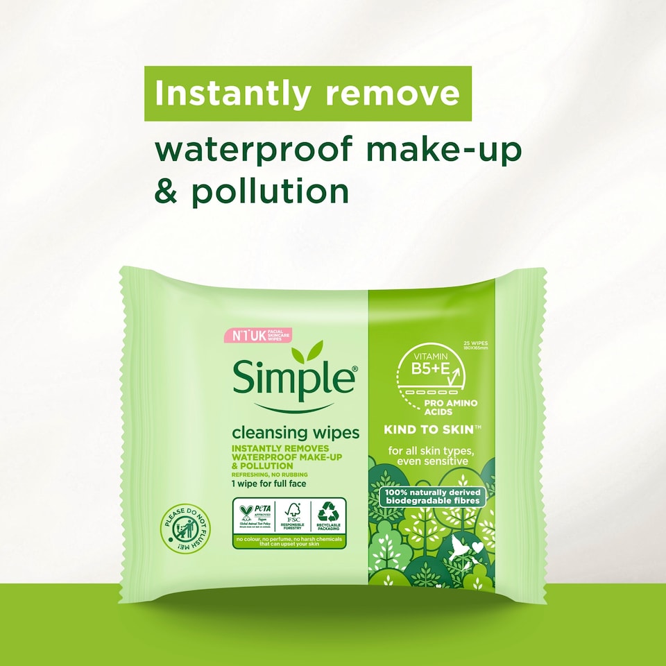 image 1 of Simple Biodegradable Cleansing Wipes 25Pack