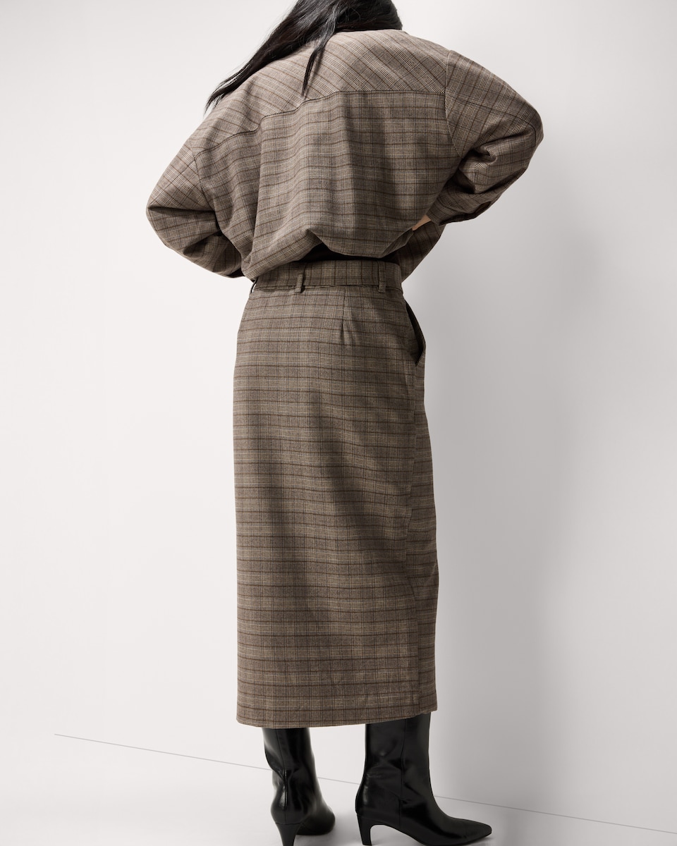 image 1 of F&F Check Belted Midi Skirt in Multi Brown