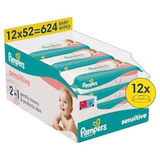 Pampers Sensitive Fragrance Free Baby Wipes 52 Pack X 12