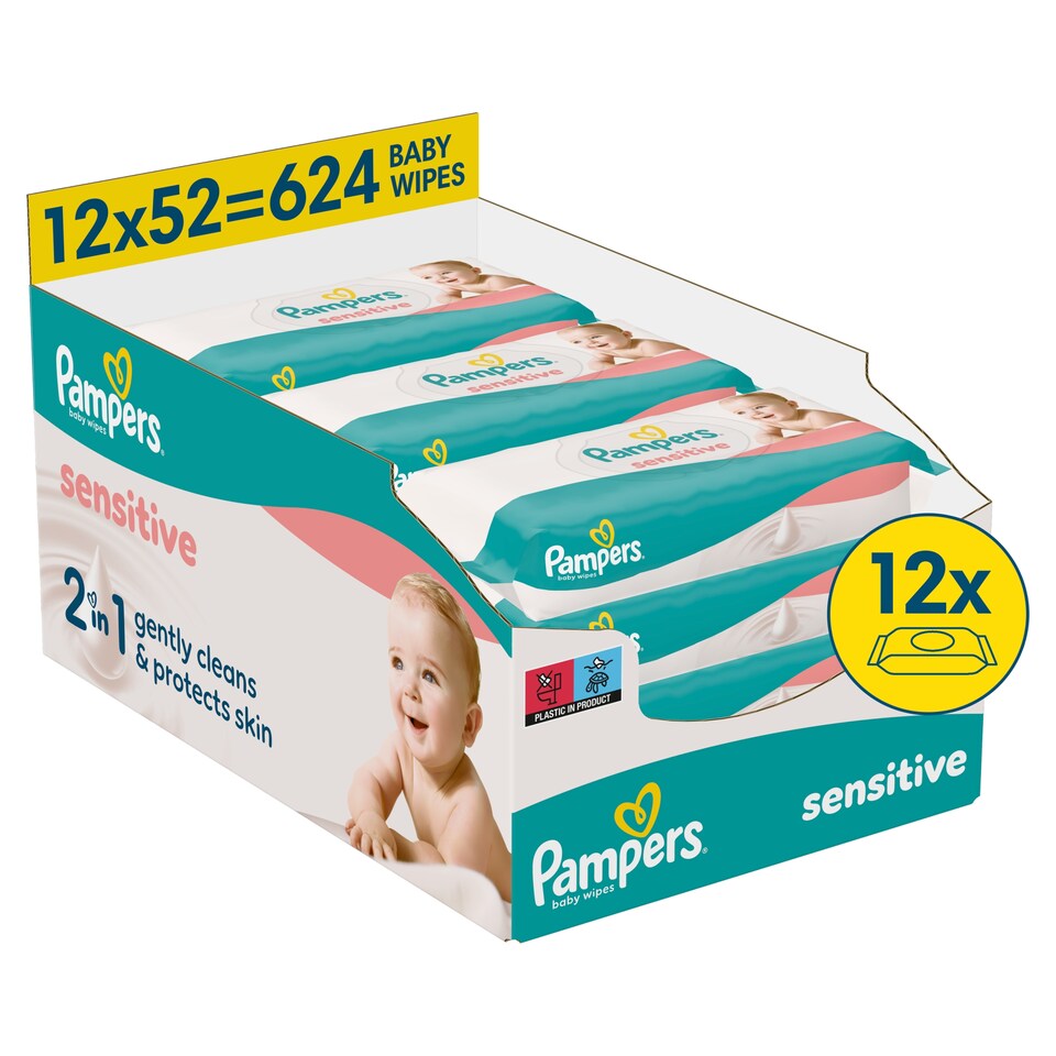 image 1 of Pampers Sensitive Fragrance Free Baby Wipes 52 Pack X 12