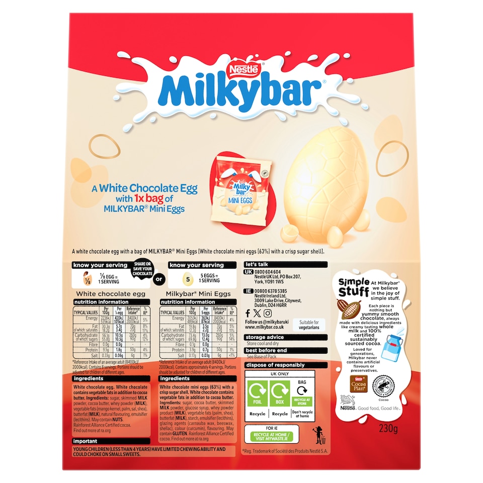 image 1 of Milkybar White Chocolate Easter Egg with Mini Eggs 230g