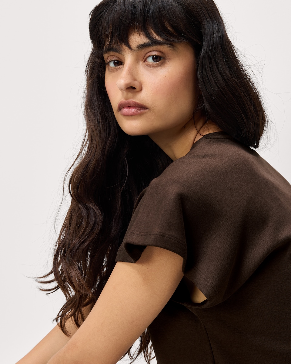 image 1 of F&F Pure Cotton Pleated T-Shirt in Brown