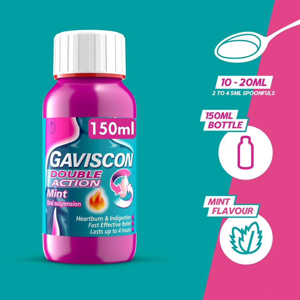 image 1 of Gaviscon Double Action Mint Oral Suspension for Heartburn & Indigestion Relief 150ml