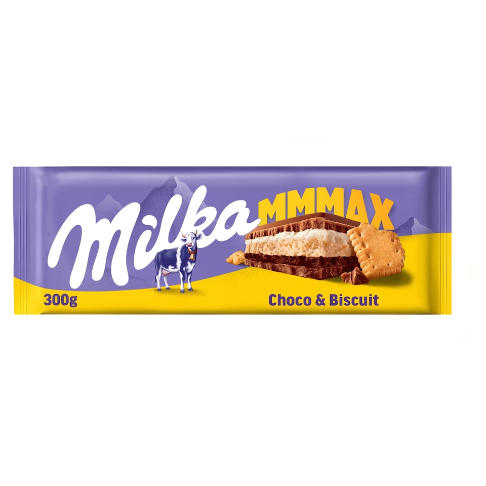Milka Mmmax alpesi tejcsokoládé kakaós-tejes krémtöltelékkel és keksszel töltve 300 g