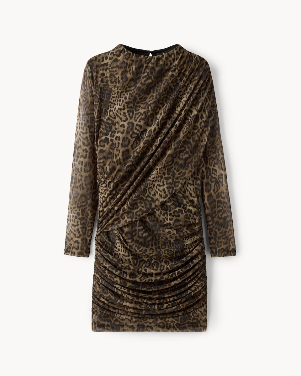 image 1 of F&F Leopard Print Draped Mini Dress in Multi Brown