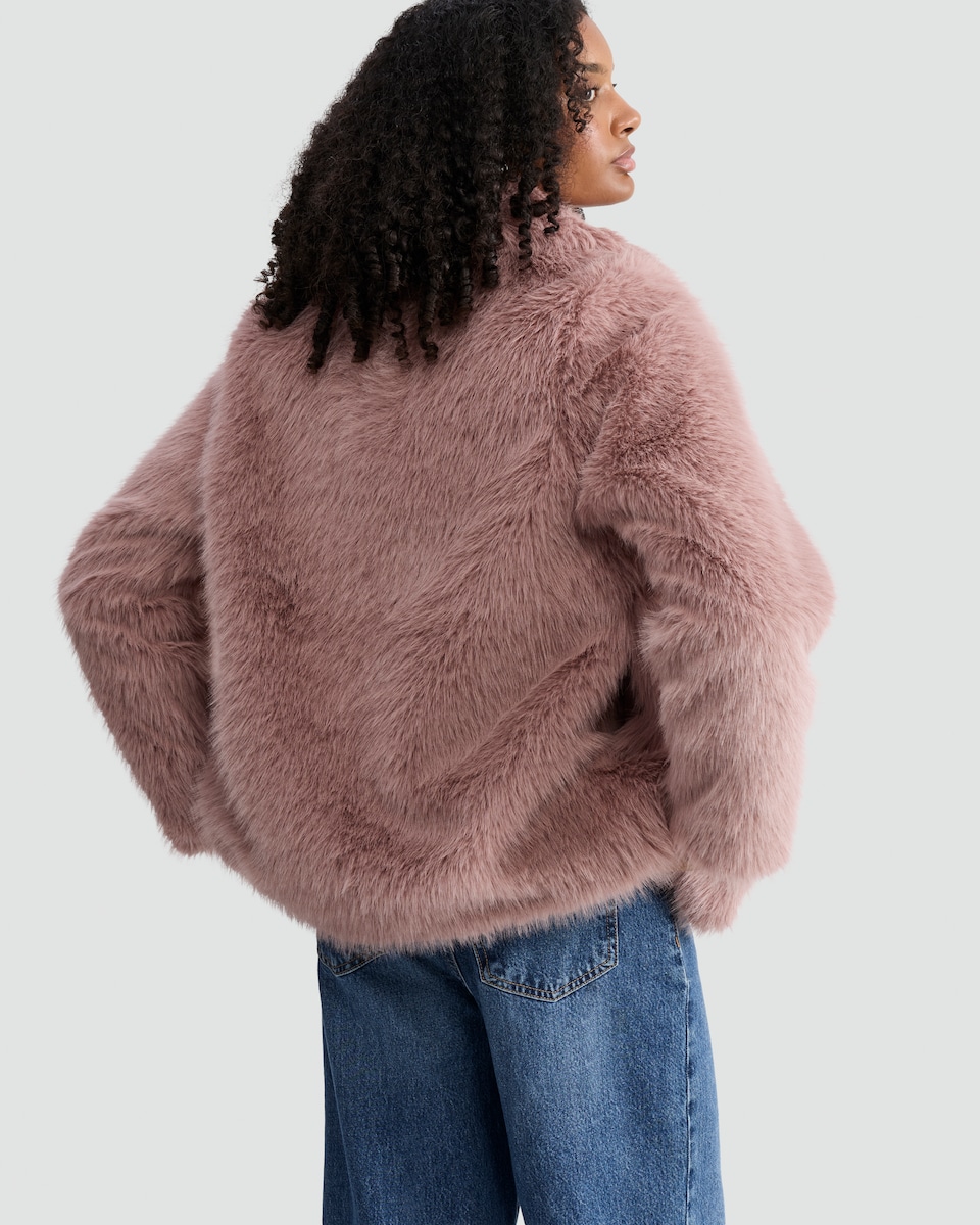 image 1 of F&F Faux Fur Shawl Collar Coat in Pink