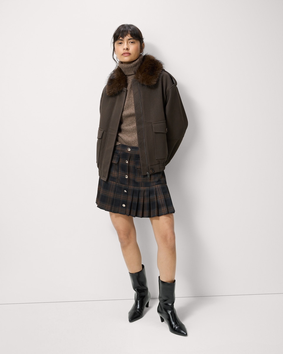 image 1 of F&F Roll Neck Puff Sleeved Jumper with Wool in Mink