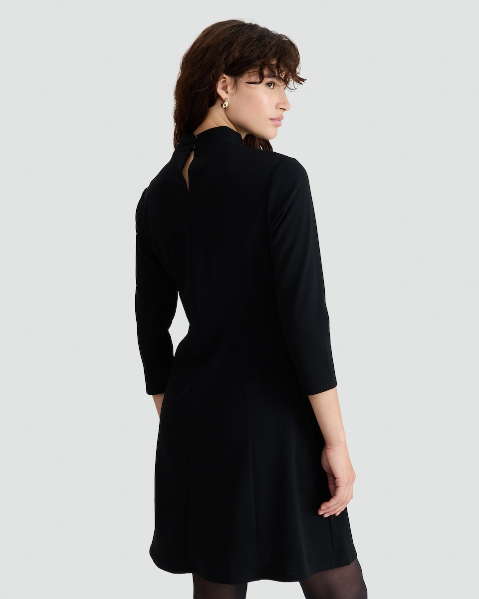 image 1 of F&F High Neck Belted Dress in Black