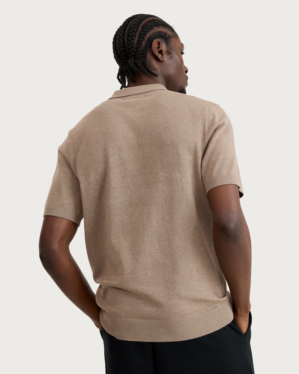 image 1 of F&F Pure Cotton Knitted Short Sleeved Polo Shirt in Brown