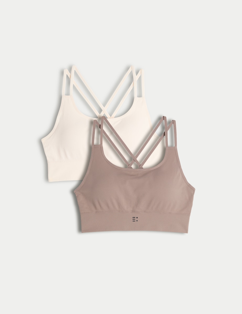 image 1 of F&F Active 2-Pack Strappy Back Seamfree Sports Bras in Multi