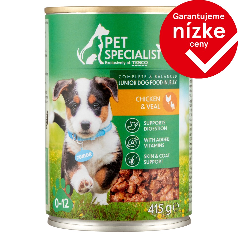 Pet Specialist Kompletné krmivo pre šteňatá kúsky s teľacinou a kuracinou v želé 415 g