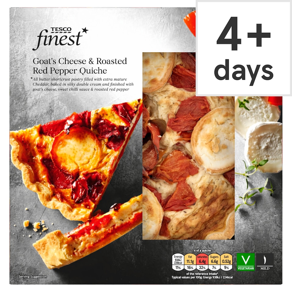 Tesco Finest Goat's Cheese & Roasted Red Pepper Quiche 400g
