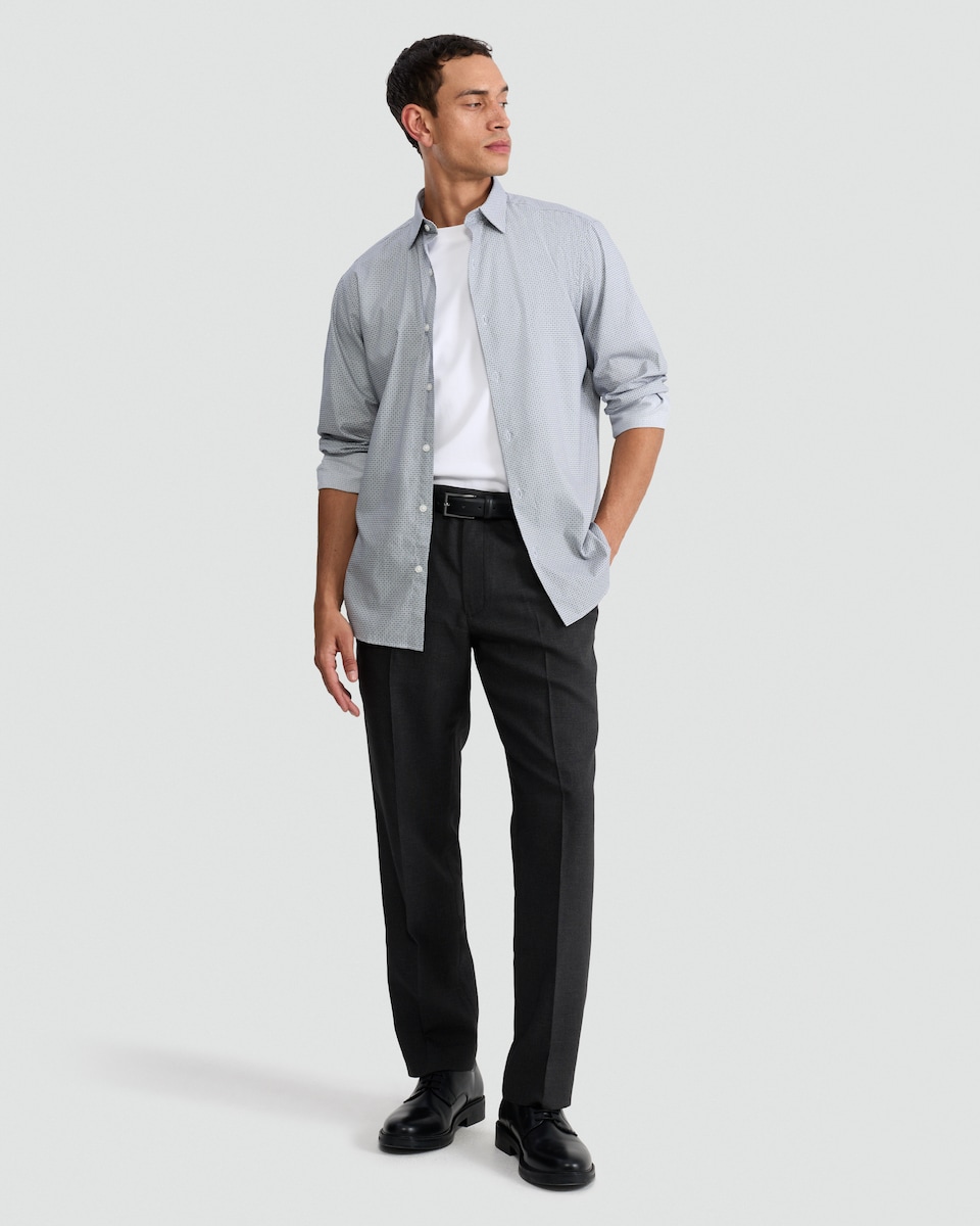 image 1 of F&F Regular Fit Geometric Print Long Sleeved Formal Shirt in Grey