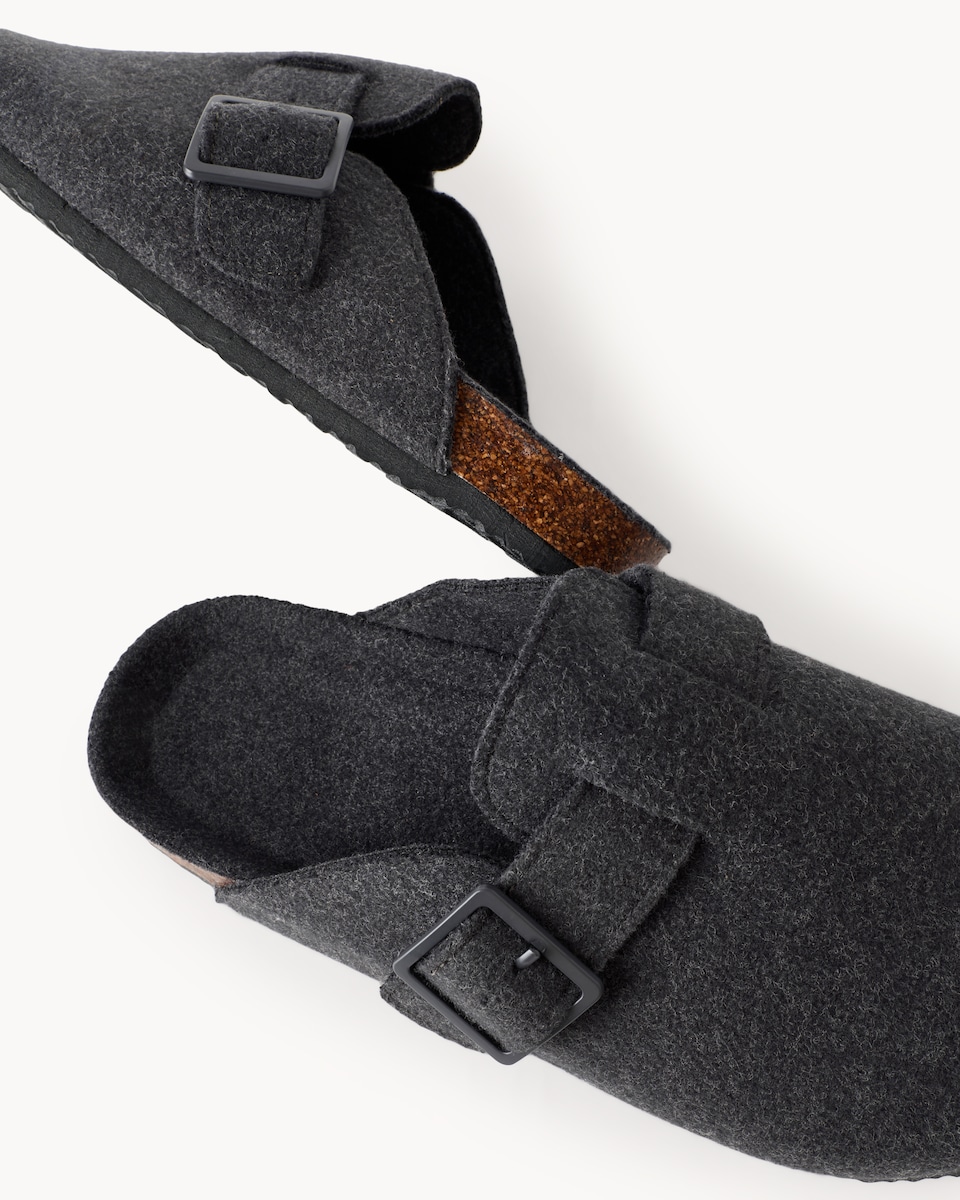 image 1 of F&F Felt Buckle Footbed Slippers in Grey
