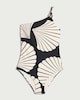 image 4 of F&F Shell Print One Shoulder Swimsuit in Black