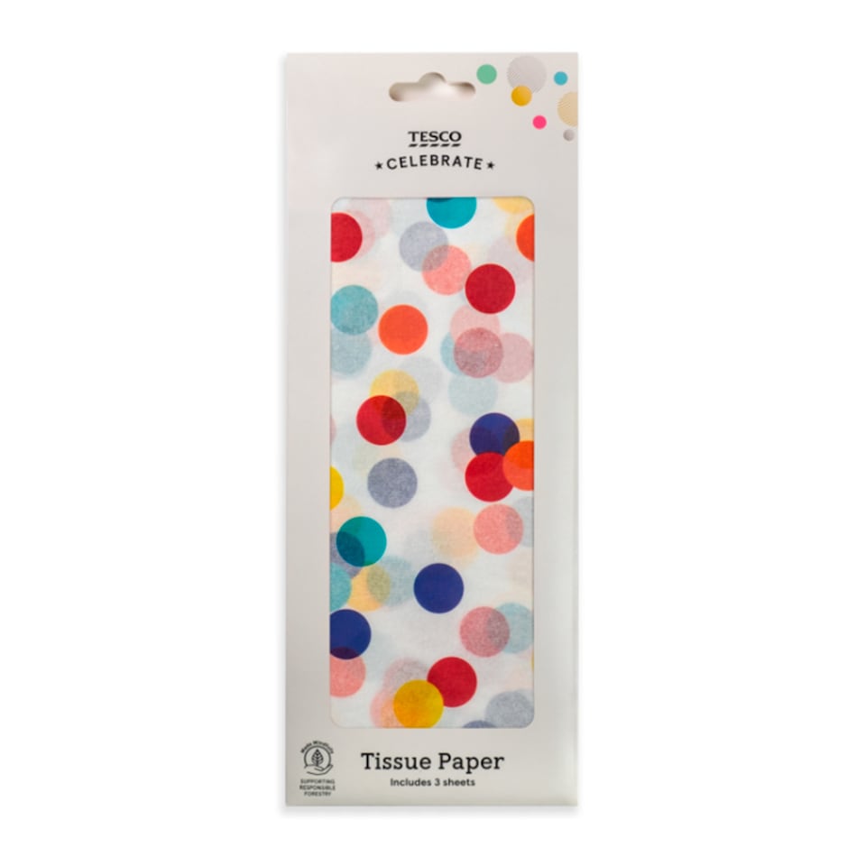 Tesco Rainbow Spots Tissue 3 Pack