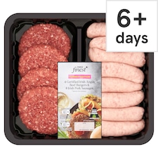Tesco Finest 4 Certified Irish Angus Beef Burgers and 8 Irish Pork Sausages 1.06kg