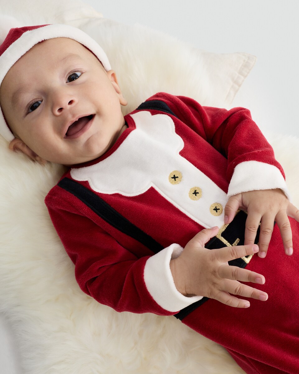 image 1 of F&F Baby 2-Piece Cotton Rich Fleece Santa Outfit in Red