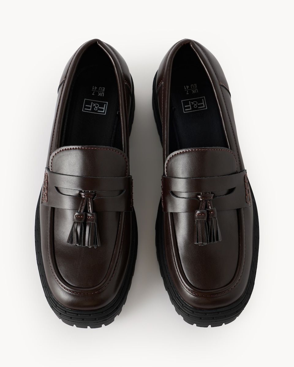 image 1 of F&F Tassel Trim Chunky Loafers in Brown