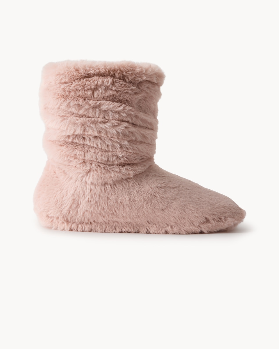 image 1 of F&F Faux Fur Slipper Boots in Pink