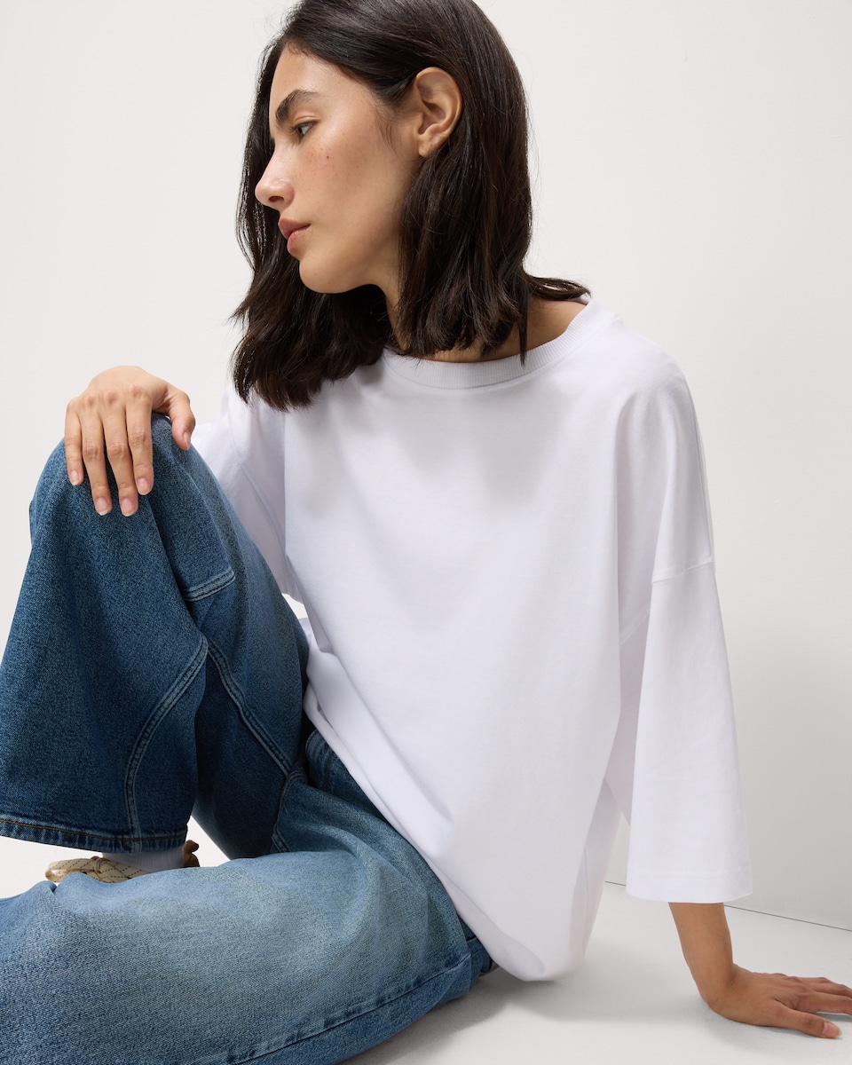 image 1 of F&F Pure Cotton Oversized Fit T-Shirt in White