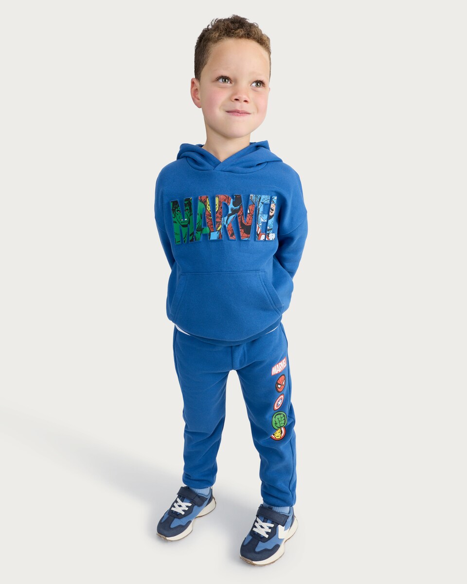 image 1 of Marvel Cotton Rich Hoodie and Joggers Set in Blue