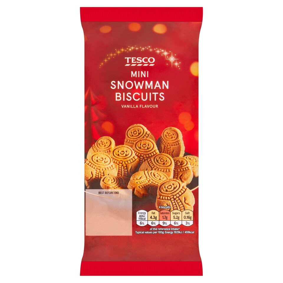 Tesco Snowman Vanilla Flavour Mini Biscuits 100g