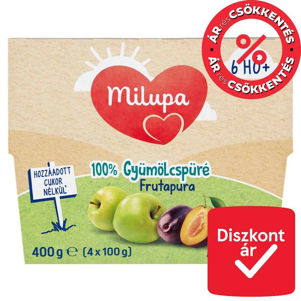 Milupa Frutapura alma-szilva 100% gyümölcspüré 6 hó+ 4 x 100 g (400 g)  1. kép