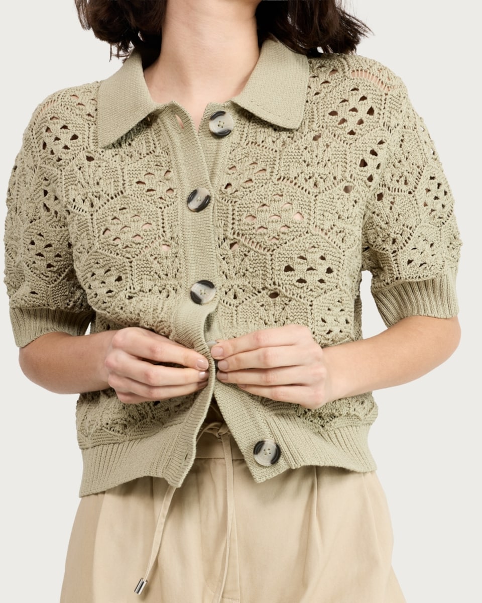 image 1 of F&F Knitted Button Front Short Sleeved Cardigan in Green