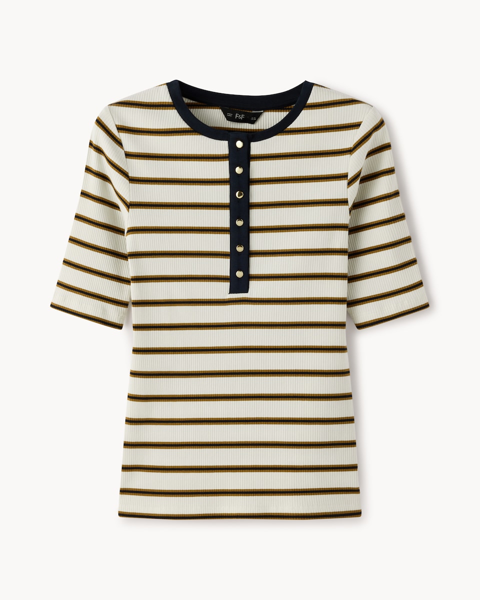 image 1 of F&F Cotton Rich Ribbed Striped Button Up Top in Multi