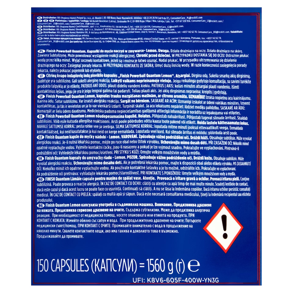 Obrázek 1 pro produkt Finish Quantum kapsle do myčky nádobí - Lemon 150 ks