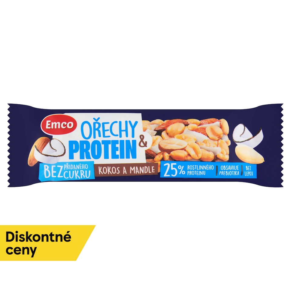 Emco Arašidová tyčinka so sójovým proteínom, mandľami a kokosom 35 g