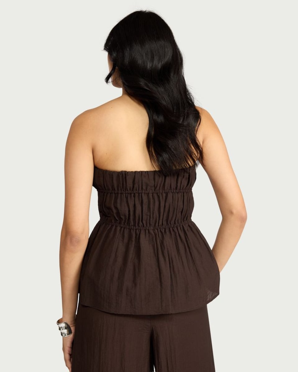image 1 of F&F Shirred Bandeau Co-ord Top in Brown