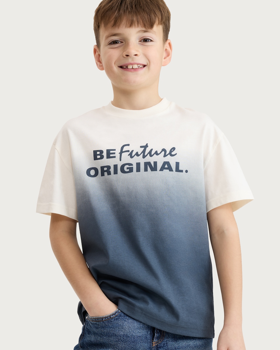 image 1 of F&F Boys Pure Cotton Printed Oversized Fit T-Shirt in Cream