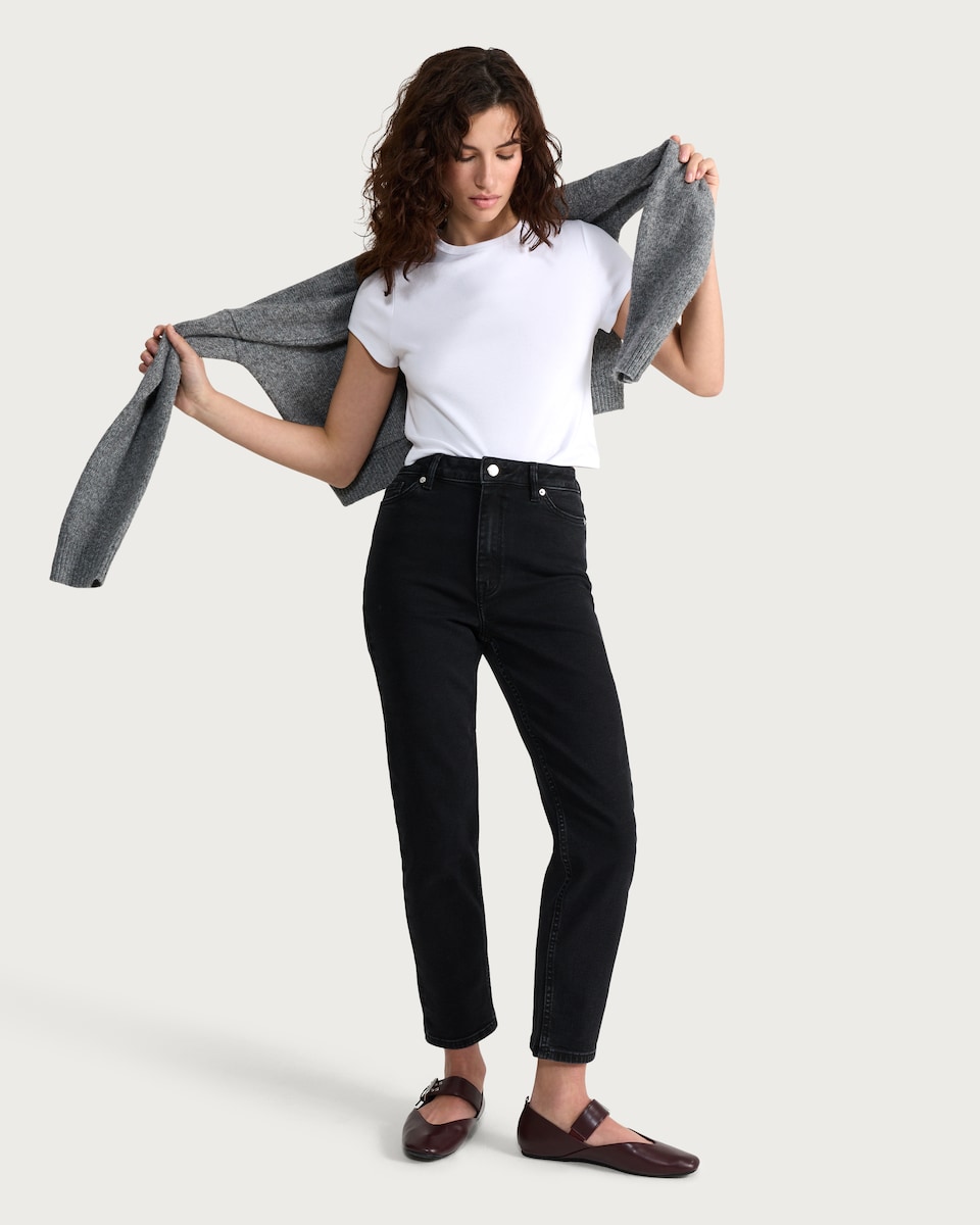 image 1 of F&F High Rise Slim Ankle Grazer Jeans in Black