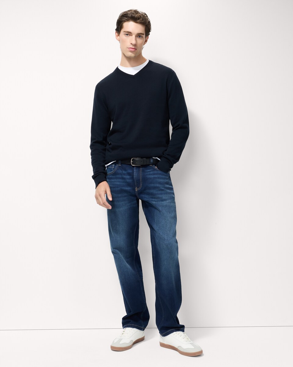 image 1 of F&F Pure Cotton V Neck Jumper in Navy