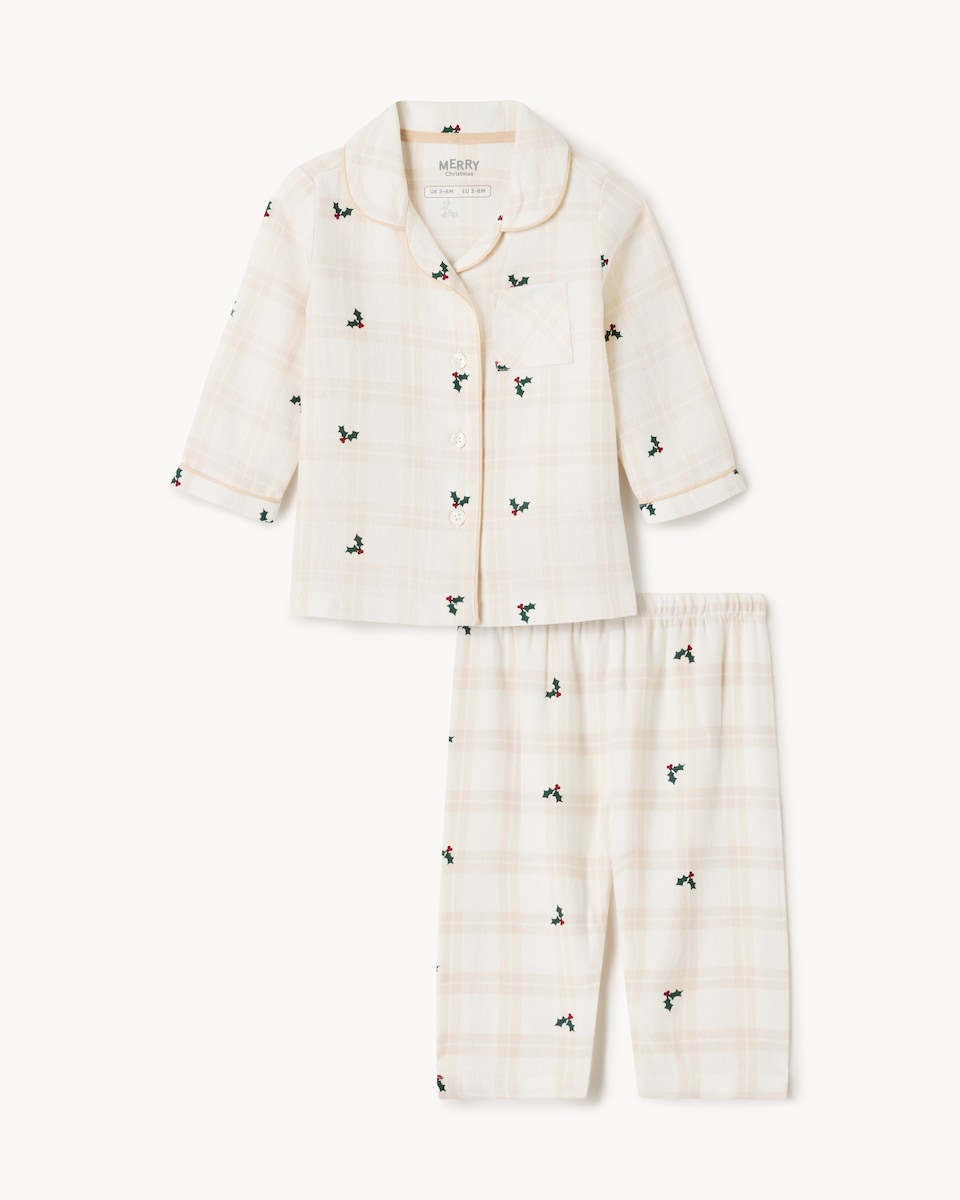 image 1 of Christmas Baby Cotton Rich Checked Holly Revere Matching Family Pyjama Set in Neutral