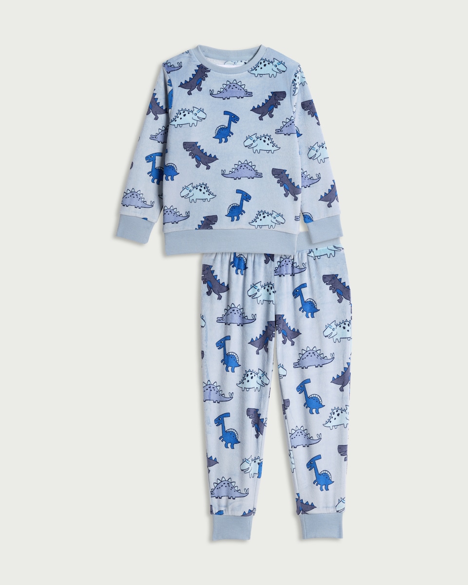 F&F Boys Fleece Dinosaur Print Pyjama Set in Blue