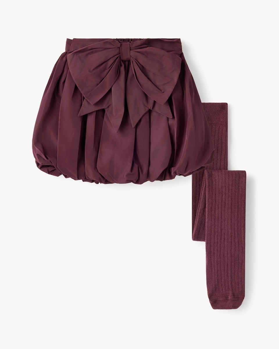 image 1 of F&F Girls Bubble Skirt and Tights Set in Burgundy