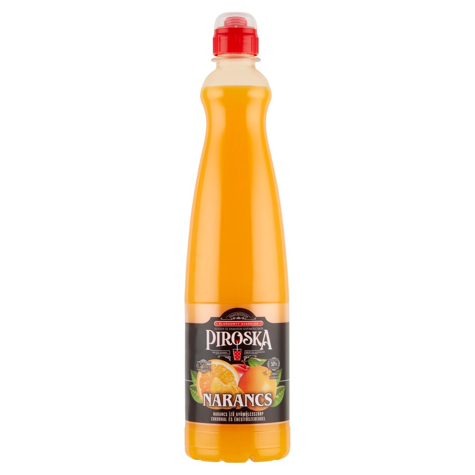 Piroska narancs ízű gyümölcsszörp cukorral és édesítőszerekkel 0,7 l