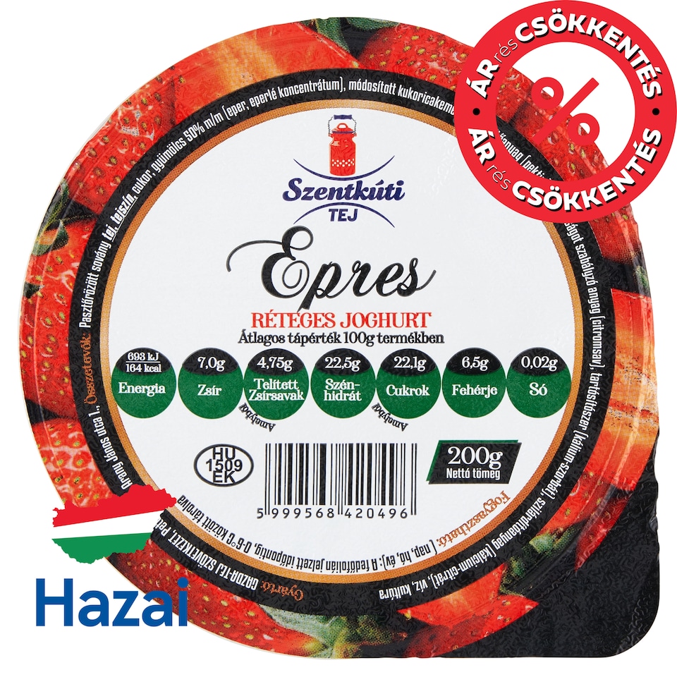 Szentkúti Tej Strawberry Layered Yogurt 200 g