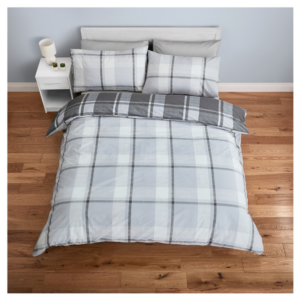 Tesco Grey Check Duvet Set Double