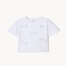 F&F Girls Pure Cotton Bow Appliqué T-Shirt in Cream