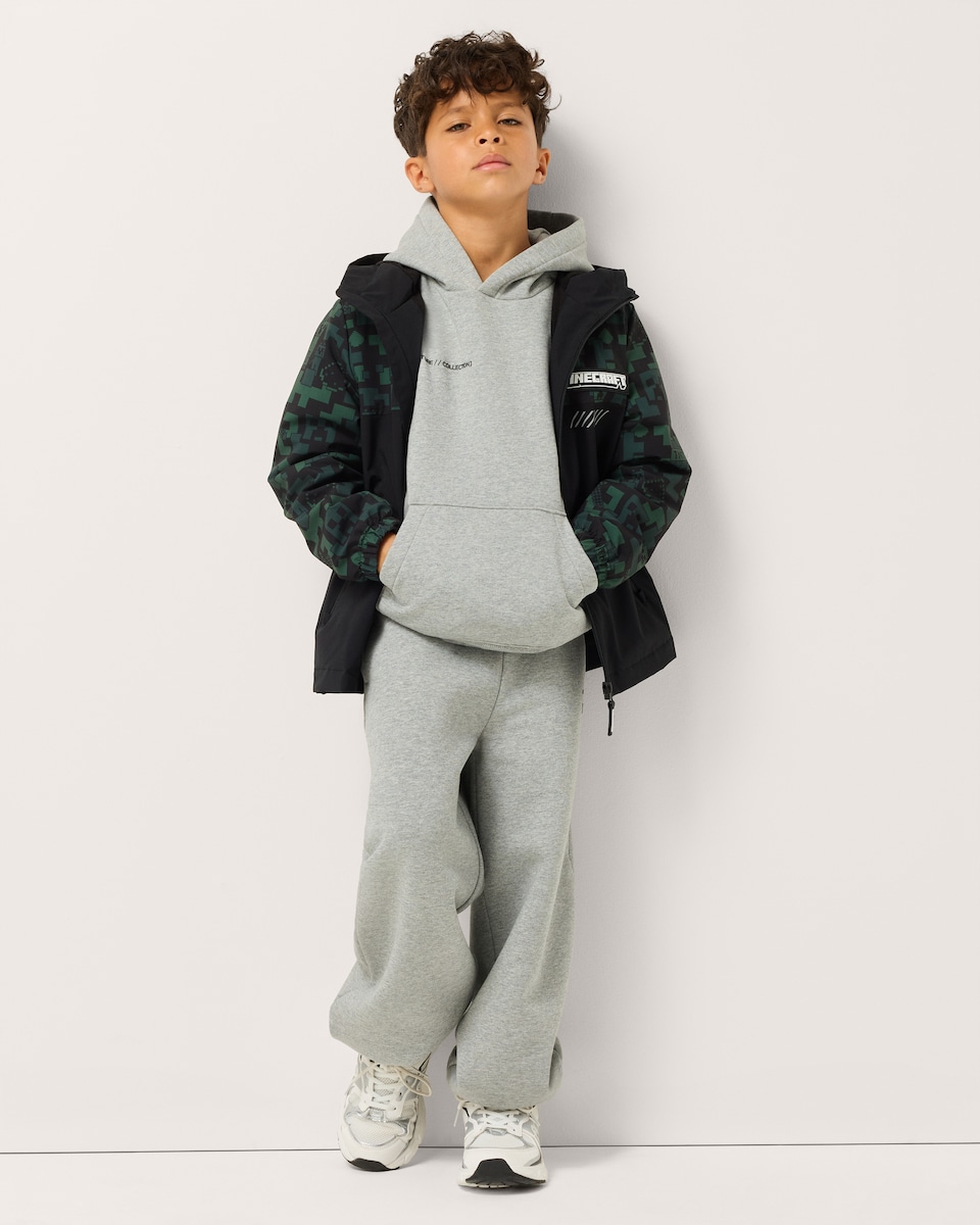 image 1 of Minecraft Printed Zip Up Raincoat in Black