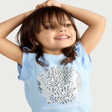F&F Girls Pure Cotton Sequin Shell T-Shirt in Blue