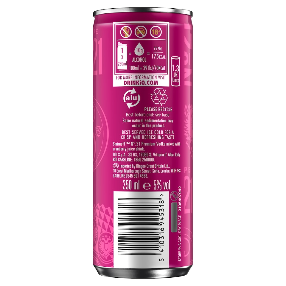 image 1 of Smirnoff Red Label Vodka and Cranberry Ready to Drink Premix 250ml