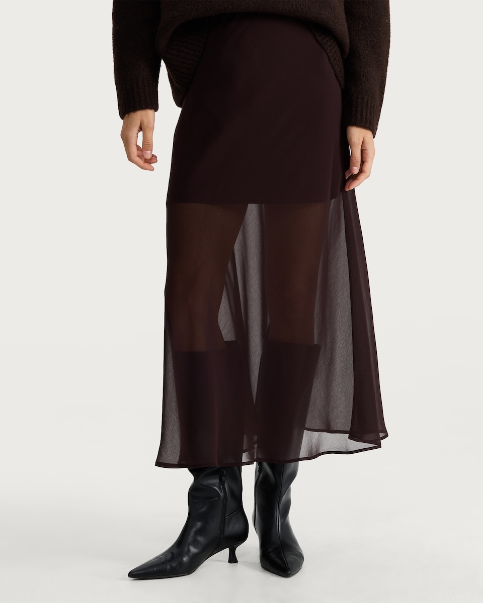 image 1 of F&F Semi Sheer Chiffon Midi Skirt in Brown