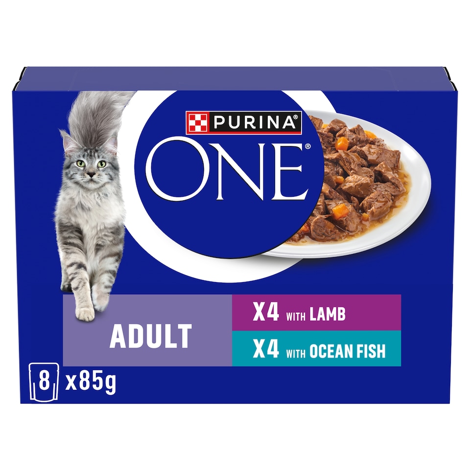 PURINA ONE Mini Fillets Ocean Fish and Lamb Wet Cat Food 8x85g